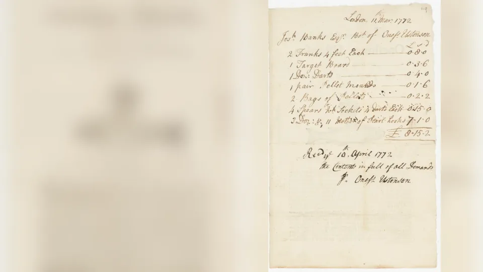 Fotografía de archivo: factura manuscrita de 1772 de un comerciante de Londres, con la lista de artículos y el total